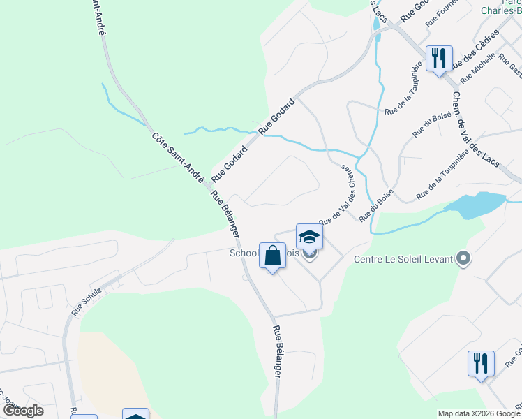 map of restaurants, bars, coffee shops, grocery stores, and more near 116 Rue de Valmont in Sainte-Sophie