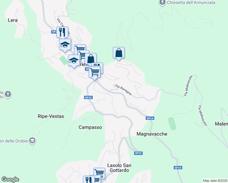 map of restaurants, bars, coffee shops, grocery stores, and more near 91 Via Magnavacche in Val Brembilla