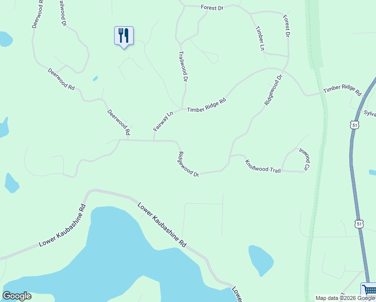 map of restaurants, bars, coffee shops, grocery stores, and more near 9997 Ridgewood Drive in Minocqua