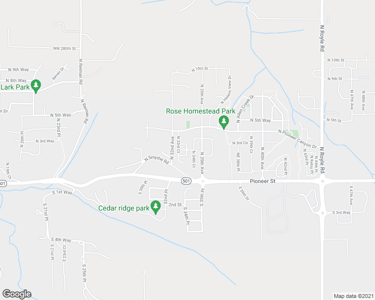 map of restaurants, bars, coffee shops, grocery stores, and more near North 33rd Court in Ridgefield