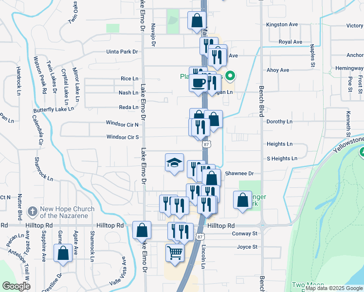 map of restaurants, bars, coffee shops, grocery stores, and more near 515 Josephine Drive in Billings