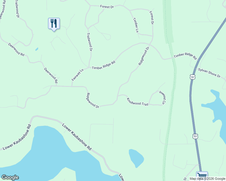 map of restaurants, bars, coffee shops, grocery stores, and more near 9971 Ridgewood Drive in Minocqua