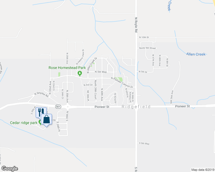 map of restaurants, bars, coffee shops, grocery stores, and more near 4015 North 3rd Circle in Ridgefield