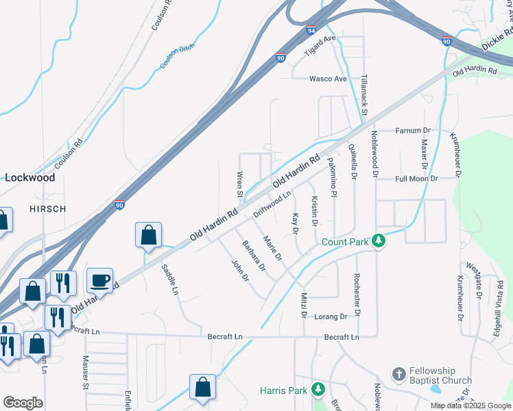 map of restaurants, bars, coffee shops, grocery stores, and more near 3317 Driftwood Lane in Billings