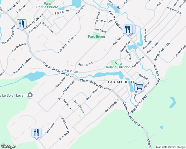 map of restaurants, bars, coffee shops, grocery stores, and more near 420 Rue du Lac in Sainte-Sophie