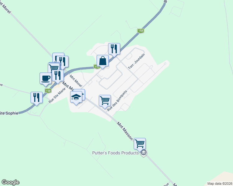 map of restaurants, bars, coffee shops, grocery stores, and more near 113 Rue des Bois in Sainte-Sophie