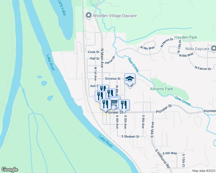 map of restaurants, bars, coffee shops, grocery stores, and more near 321 North 3rd Avenue in Ridgefield
