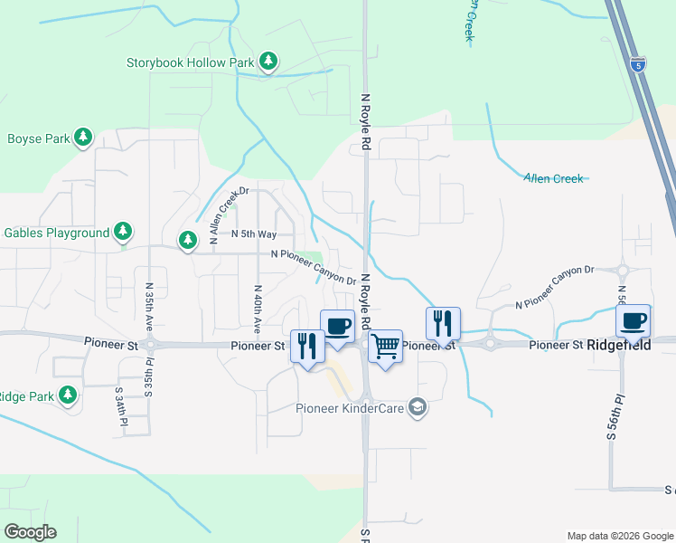 map of restaurants, bars, coffee shops, grocery stores, and more near 166 North 43rd Court in Ridgefield