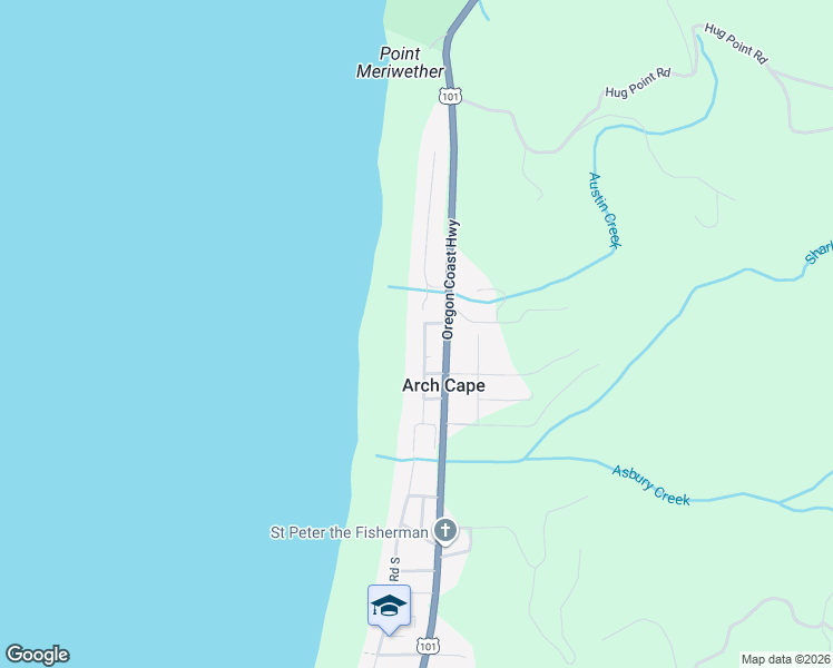 map of restaurants, bars, coffee shops, grocery stores, and more near 80322 Pacific Road in Arch Cape