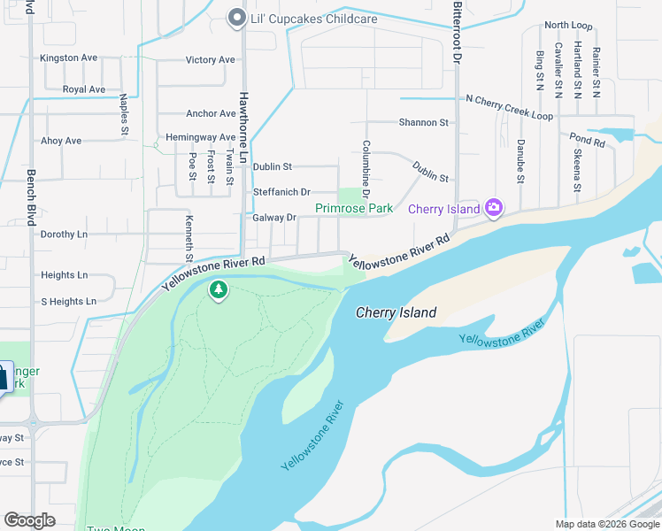 map of restaurants, bars, coffee shops, grocery stores, and more near 1320 Yellowstone River Road in Billings