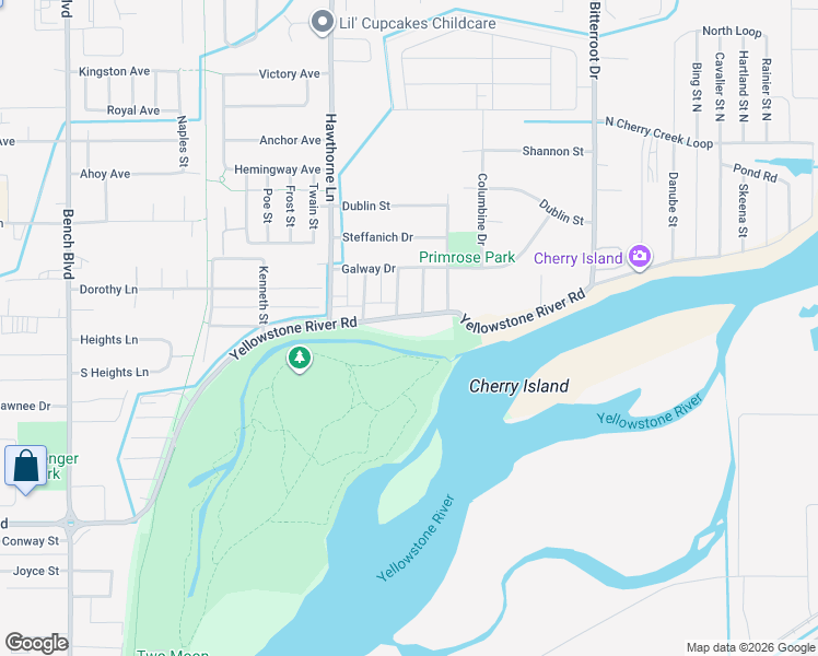 map of restaurants, bars, coffee shops, grocery stores, and more near 1302 Yellowstone River Road in Billings