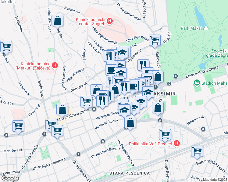 map of restaurants, bars, coffee shops, grocery stores, and more near 29 Rendićeva ulica in Zagreb