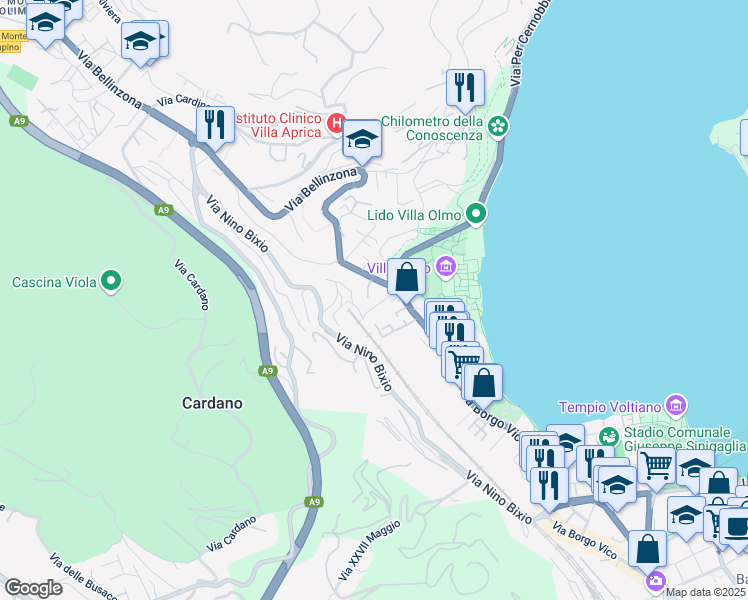 map of restaurants, bars, coffee shops, grocery stores, and more near 11 Via per Cernobbio in Como