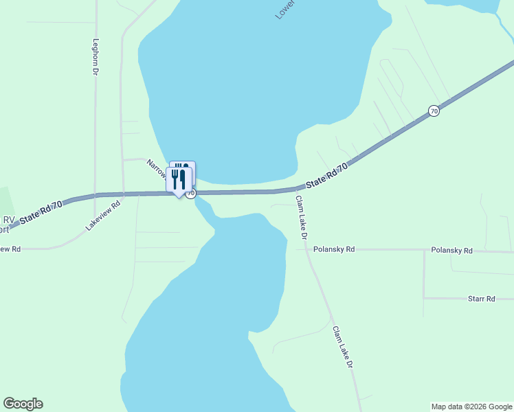 map of restaurants, bars, coffee shops, grocery stores, and more near 6596 Wisconsin 70 in Siren