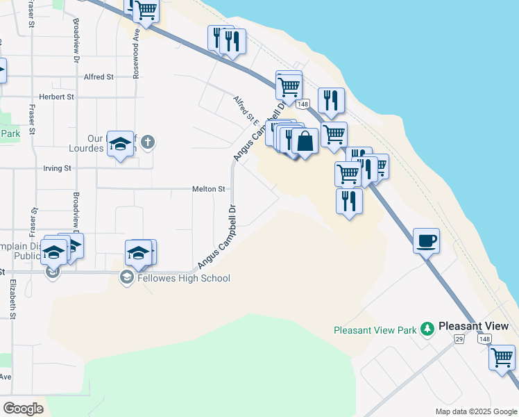 map of restaurants, bars, coffee shops, grocery stores, and more near 115 Cockburn Crescent in Pembroke