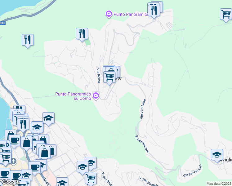 map of restaurants, bars, coffee shops, grocery stores, and more near 7 Via Sentierone per Como in Brunate