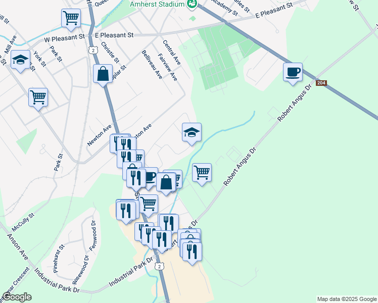 map of restaurants, bars, coffee shops, grocery stores, and more near 43 Lorne Crescent in Amherst