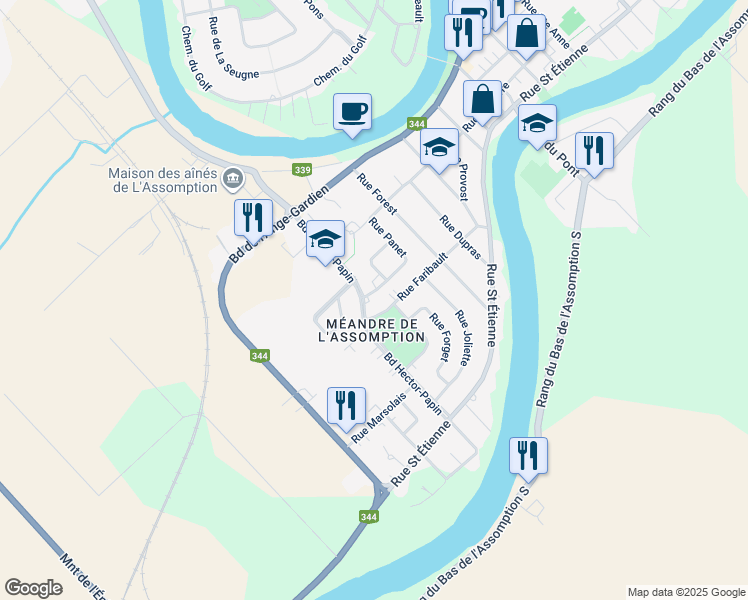 map of restaurants, bars, coffee shops, grocery stores, and more near 61 Rue Panet in L'Assomption