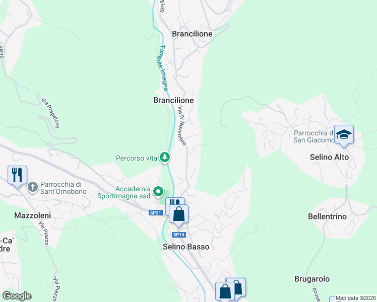 map of restaurants, bars, coffee shops, grocery stores, and more near 30 Via IV Novembre in Selino Basso
