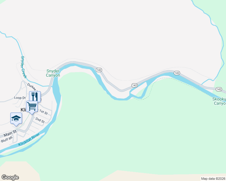 map of restaurants, bars, coffee shops, grocery stores, and more near 1396 Washington 142 in Klickitat