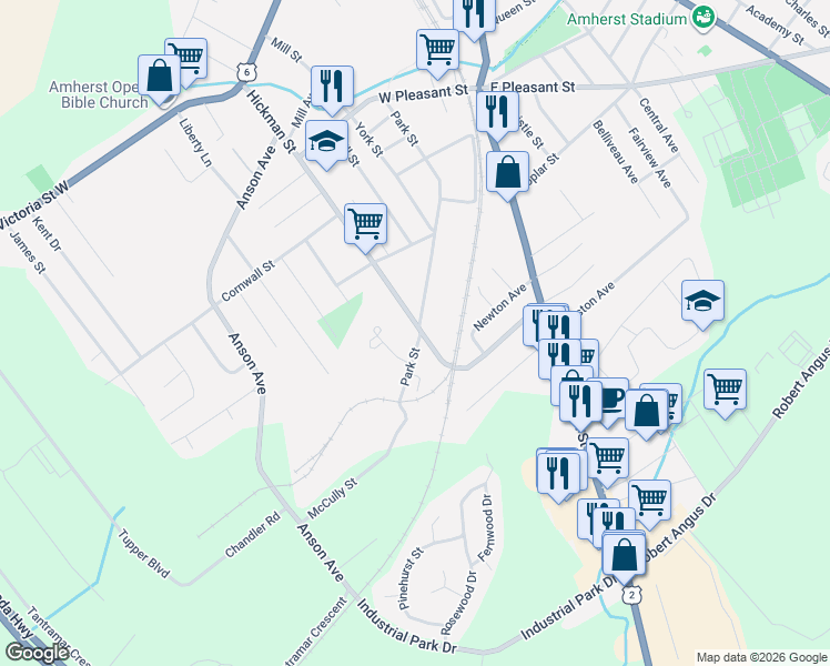 map of restaurants, bars, coffee shops, grocery stores, and more near 103 Hickman Street in Amherst