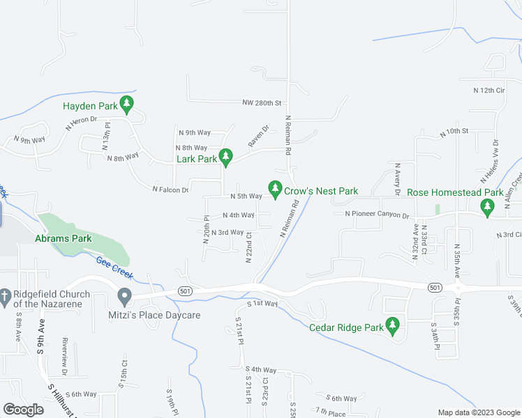 map of restaurants, bars, coffee shops, grocery stores, and more near 2302 North 4th Way in Ridgefield