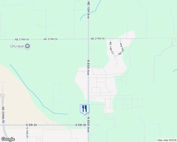 map of restaurants, bars, coffee shops, grocery stores, and more near Northeast 10th Avenue in Ridgefield