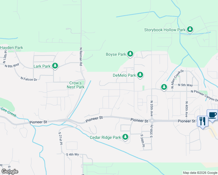 map of restaurants, bars, coffee shops, grocery stores, and more near 2900 North Pioneer Canyon Drive in Ridgefield