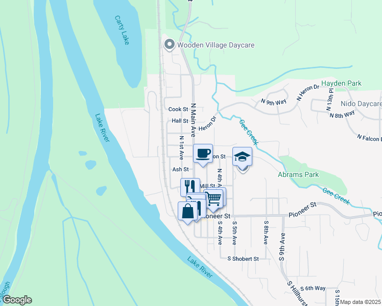 map of restaurants, bars, coffee shops, grocery stores, and more near 503 North Main Avenue in Ridgefield