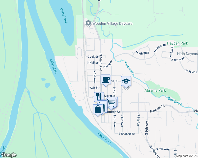 map of restaurants, bars, coffee shops, grocery stores, and more near 503 North Main Avenue in Ridgefield