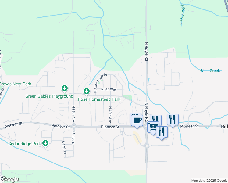 map of restaurants, bars, coffee shops, grocery stores, and more near 4009 North 5th Way in Ridgefield
