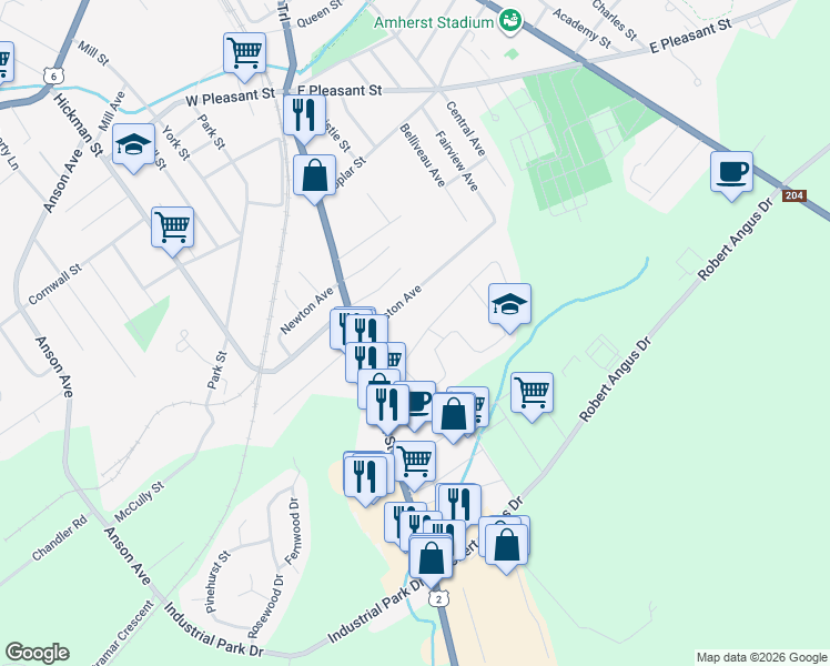 map of restaurants, bars, coffee shops, grocery stores, and more near 2 Costin Drive in Amherst