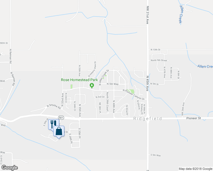 map of restaurants, bars, coffee shops, grocery stores, and more near 3817 North 5th Way in Ridgefield