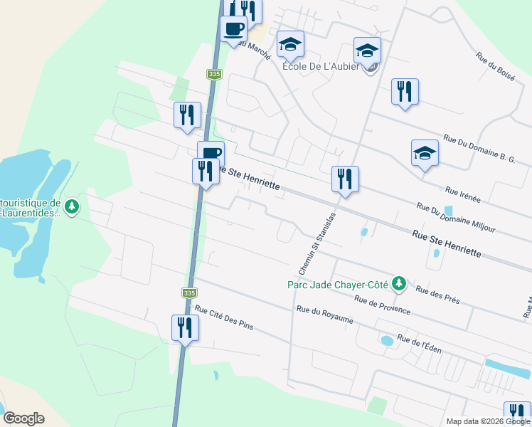 map of restaurants, bars, coffee shops, grocery stores, and more near Rue Cousineau in Saint-Lin - Laurentides