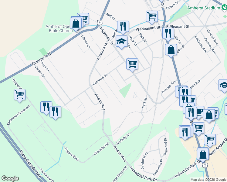 map of restaurants, bars, coffee shops, grocery stores, and more near 128 Cordova Street in Amherst