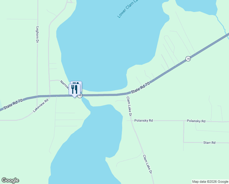 map of restaurants, bars, coffee shops, grocery stores, and more near 6596 Wisconsin 70 in Siren