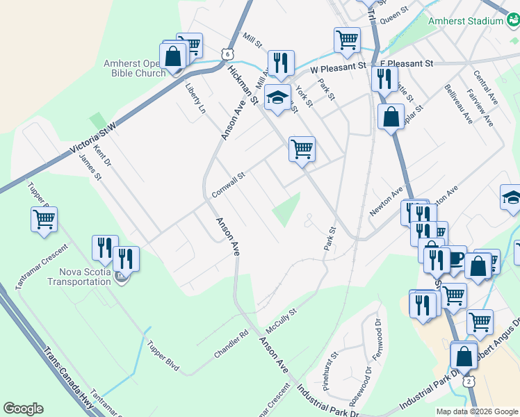 map of restaurants, bars, coffee shops, grocery stores, and more near 128 Cordova Street in Amherst