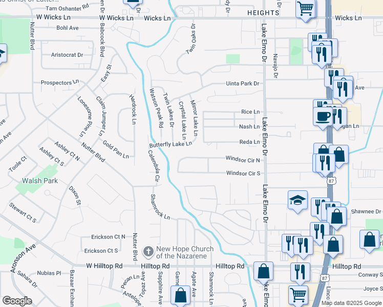 map of restaurants, bars, coffee shops, grocery stores, and more near 145 Windsor Circle North in Billings