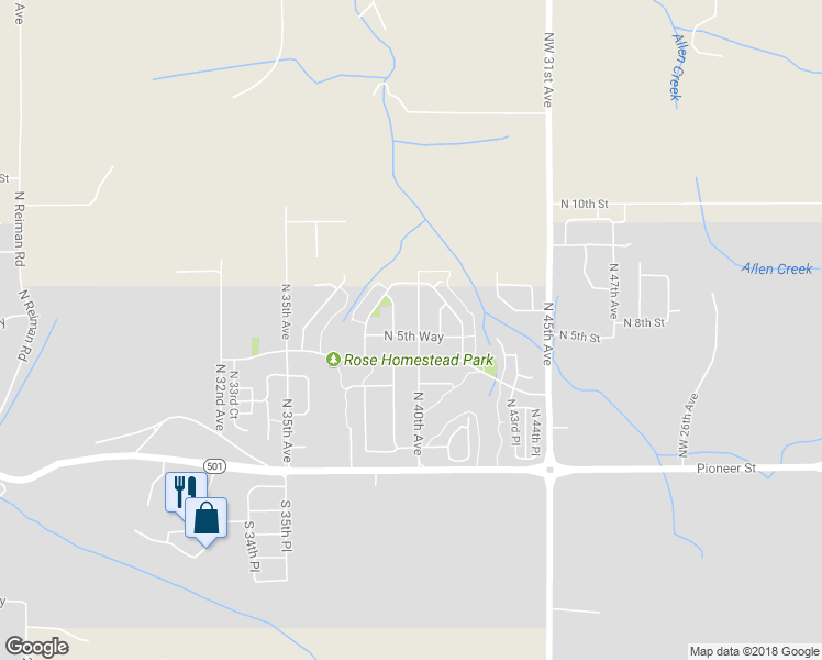 map of restaurants, bars, coffee shops, grocery stores, and more near 501 North 40th Avenue in Ridgefield