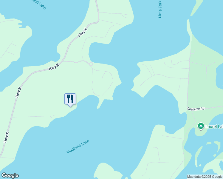 map of restaurants, bars, coffee shops, grocery stores, and more near 1116 Medicine Lake Lodge Road in Three Lakes