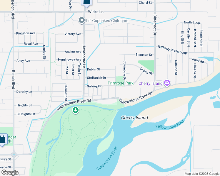 map of restaurants, bars, coffee shops, grocery stores, and more near 1114 Reece Drive in Billings