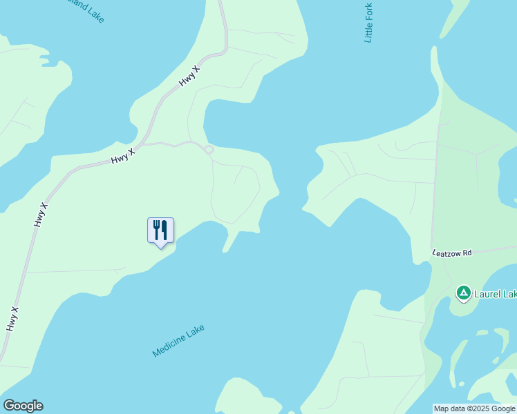 map of restaurants, bars, coffee shops, grocery stores, and more near 1116 Medicine Lake Lodge Road in Three Lakes