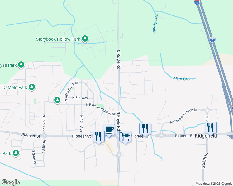 map of restaurants, bars, coffee shops, grocery stores, and more near 4407 North Ridgefield Woods Drive in Ridgefield