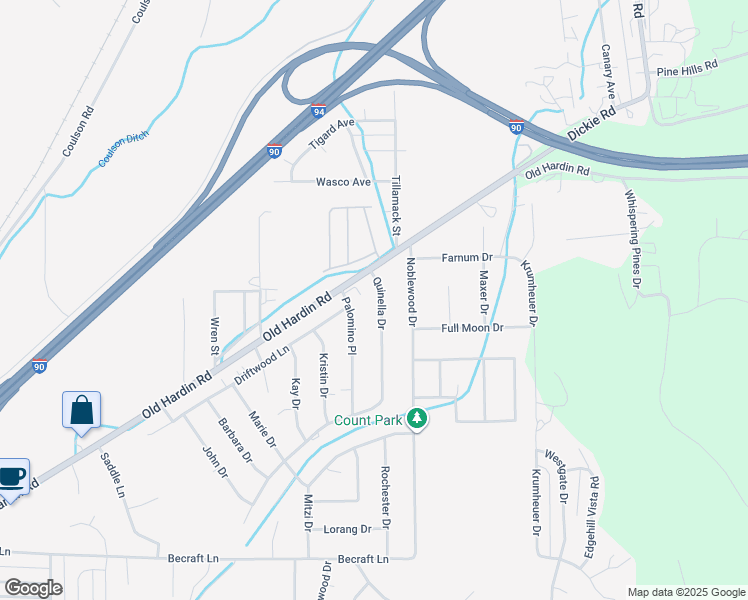 map of restaurants, bars, coffee shops, grocery stores, and more near 3534 Old Hardin Road in Billings