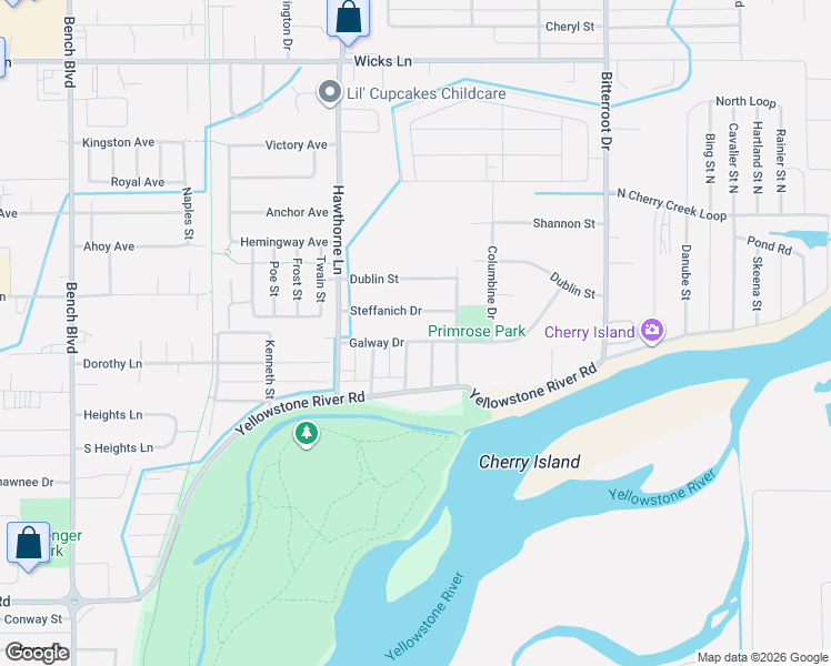 map of restaurants, bars, coffee shops, grocery stores, and more near 1302 Steffanich Drive in Billings