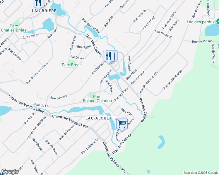 map of restaurants, bars, coffee shops, grocery stores, and more near 326 Rue Serge in Sainte-Sophie