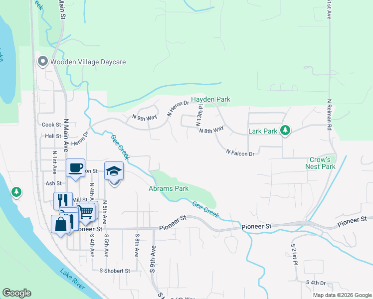 map of restaurants, bars, coffee shops, grocery stores, and more near 638 North 12th Court in Ridgefield