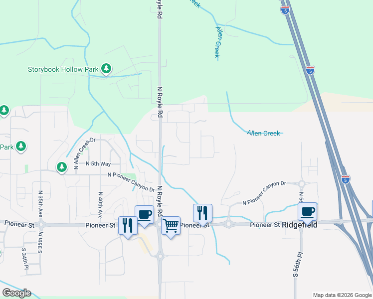 map of restaurants, bars, coffee shops, grocery stores, and more near 731 North 47th Avenue in Ridgefield