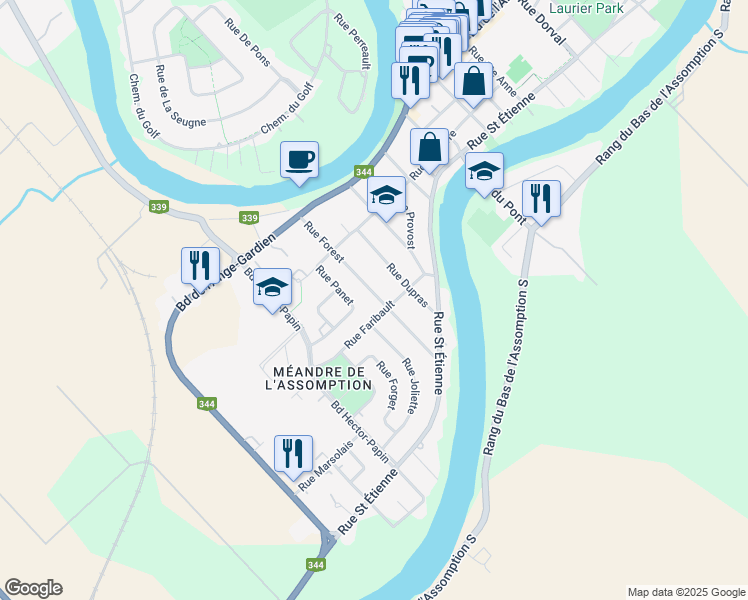 map of restaurants, bars, coffee shops, grocery stores, and more near 70 Rue Forest in L'Assomption