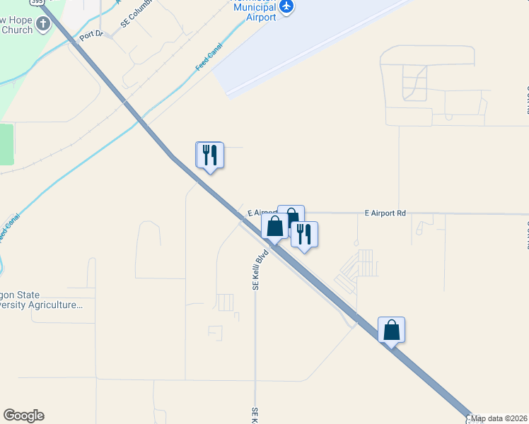 map of restaurants, bars, coffee shops, grocery stores, and more near 1555 Southeast Airport Road in Hermiston
